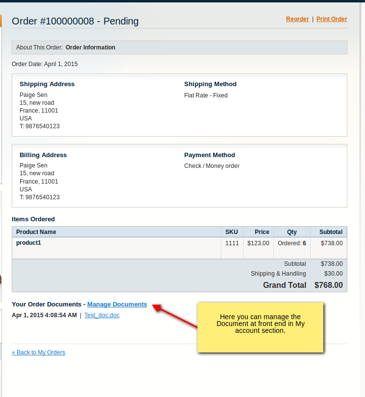Order attachments in customer account order details